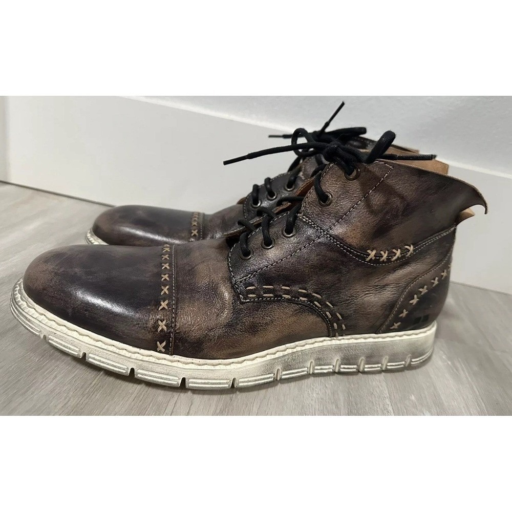 Bed Stu Workshop Boots Mens 10 Brown Excellent Leather Cross-Stitch Lace-Up